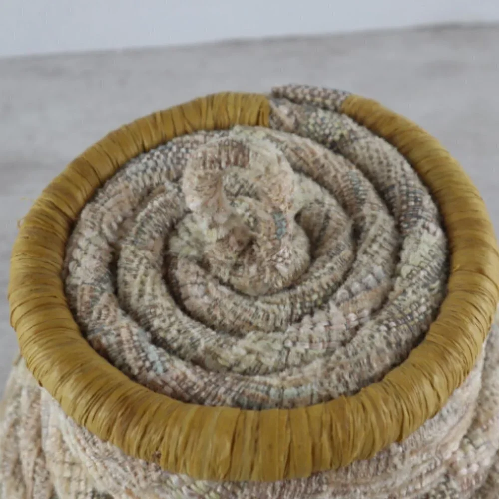 Natural Neutral Boho Southwestern Fabric Raffia Coiled Storage Trinket Basket